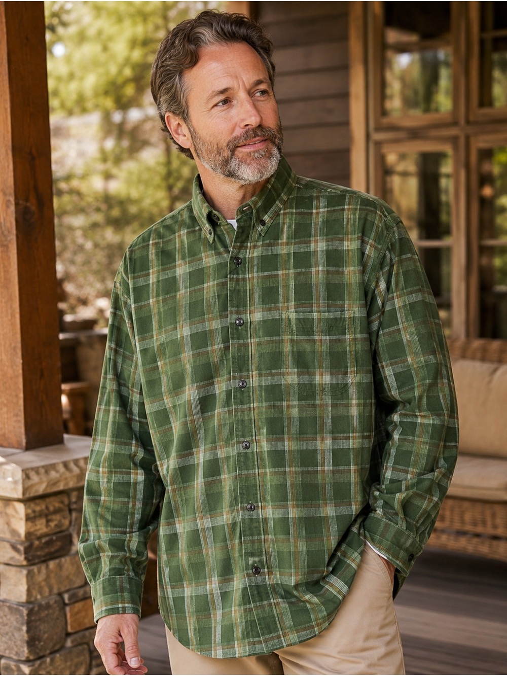 Roundtree & Yorke Men’s 100% Cotton Olive Plaid Shirt XXL NWT